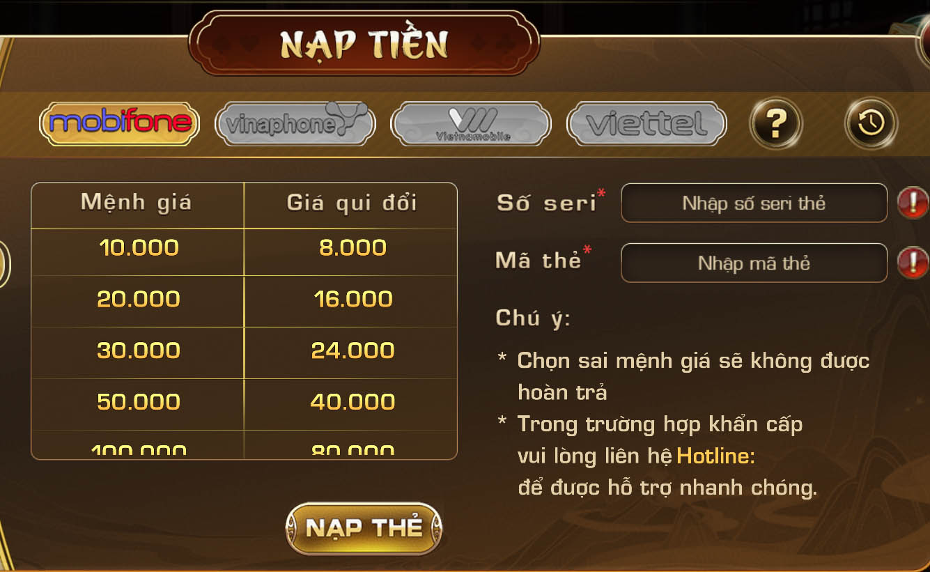 Nạp thẻ cào