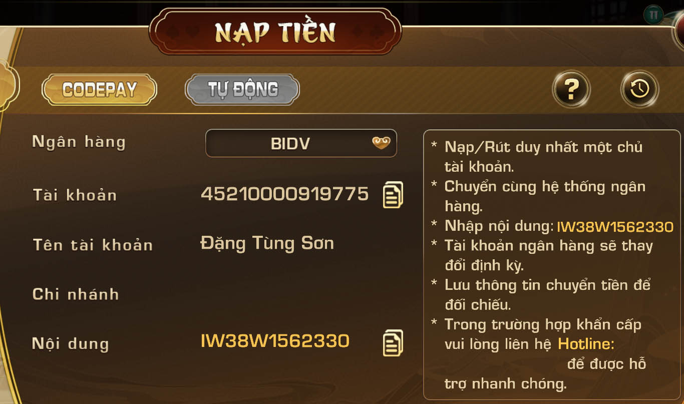 Nạp tiền CODE PAY 